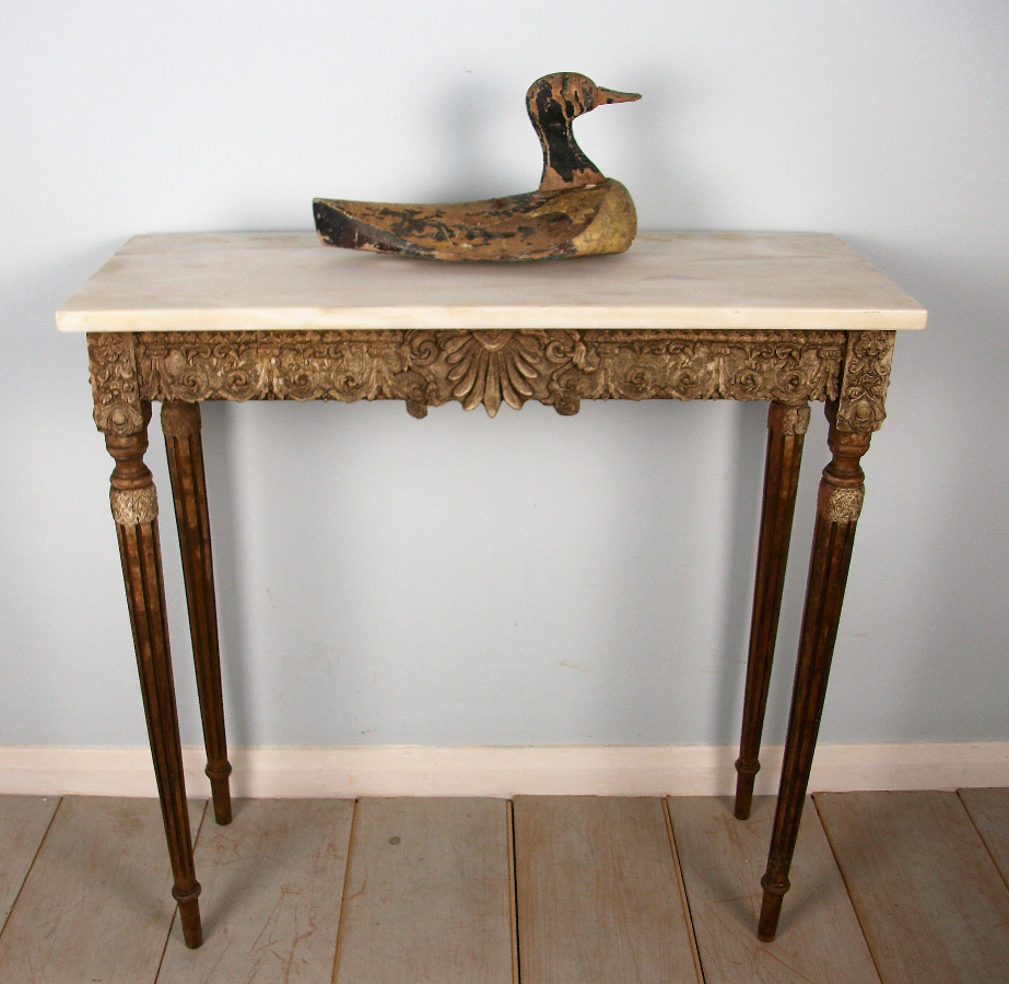  19th Century Console Table with beautiful marble top and reeded tapered legs